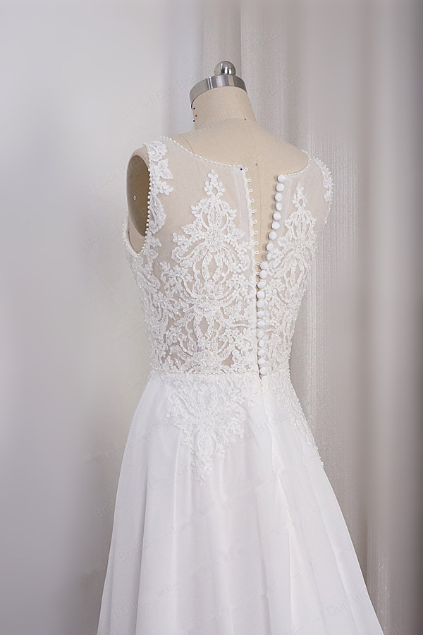 A-line V-neck Sleeveless Floor-length 100D Chiffon Bridal Dress With Lace 4