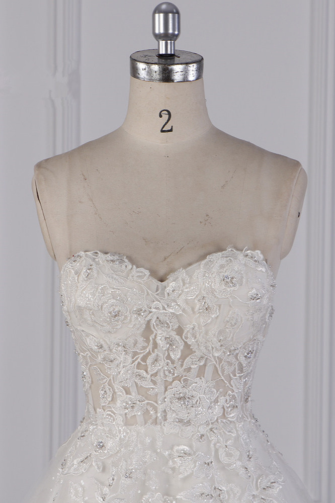 A-line Strapless Straps Sweetheart Neck Sleeveless Floor-length Tulle Bridal Dress With Lace 4