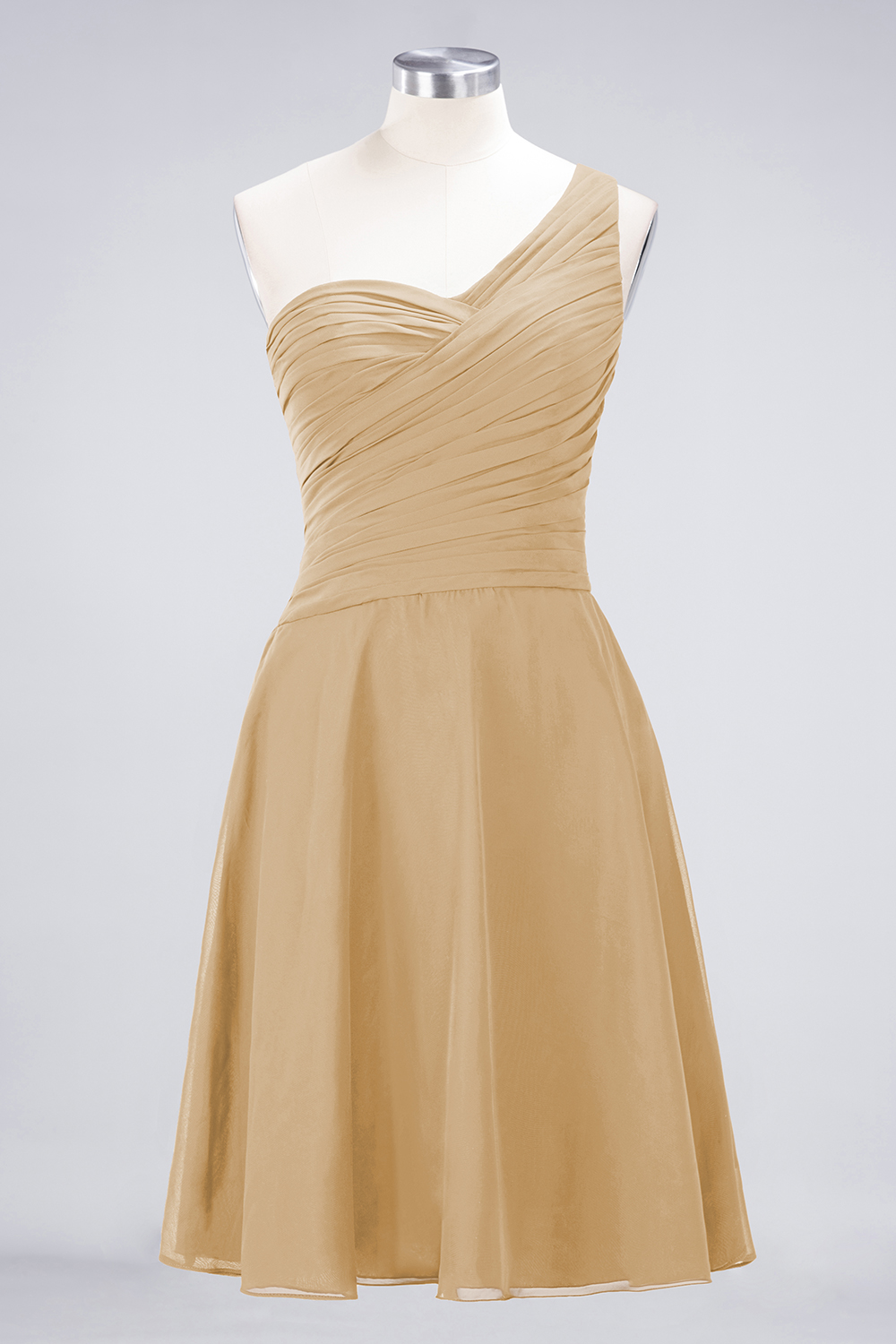 A-line One Shoulder Sweetheart Neck Sleeveless Knee-length 100D Chiffon Bridesmaid Attire With Ruffles 27
