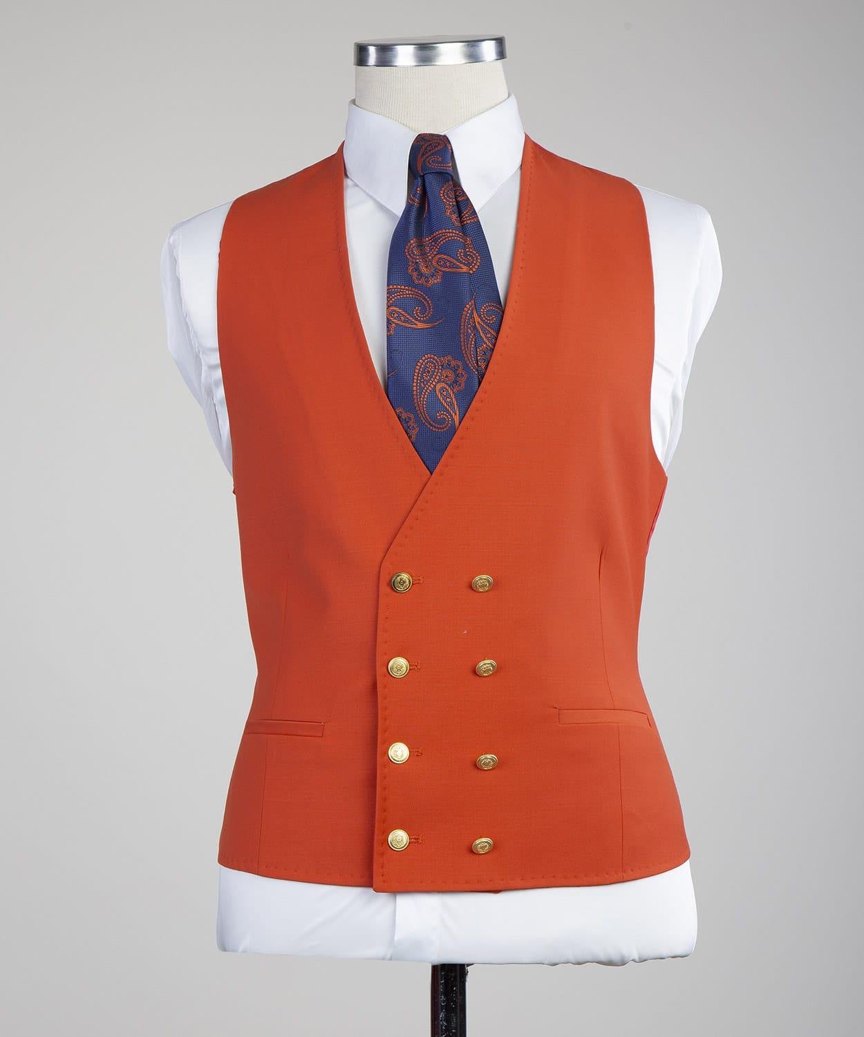 Orange Three Pieces Men Suit with Peaked Lapel 2