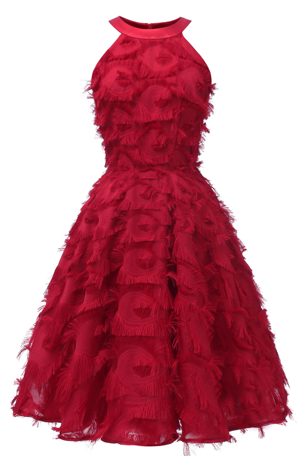 A-line V-neck Sleeveless Knee-length Party Dress With Feathers 3