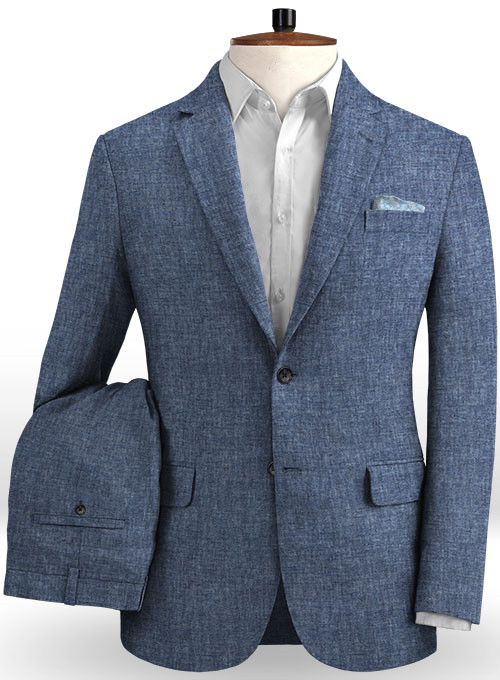 Navy Blue Linen Men Suits 2