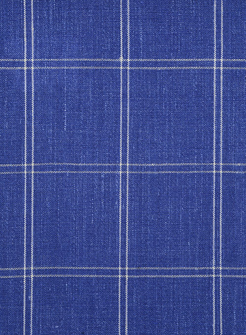 Ocean Blue Grid Linen Men Suits 4