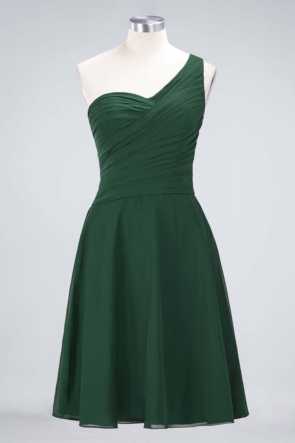 A-line One Shoulder Sweetheart Neck Sleeveless Knee-length 100D Chiffon Bridesmaid Attire With Ruffles 61
