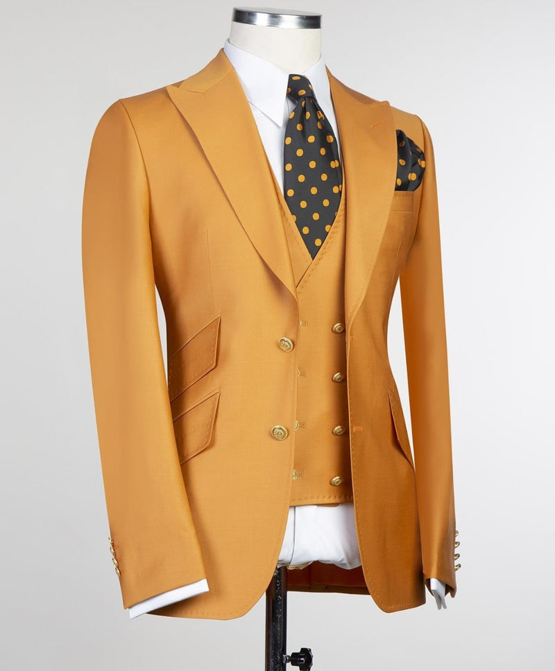 Yellow Peaked Lapel Best Fitted Business Men Suit 4
