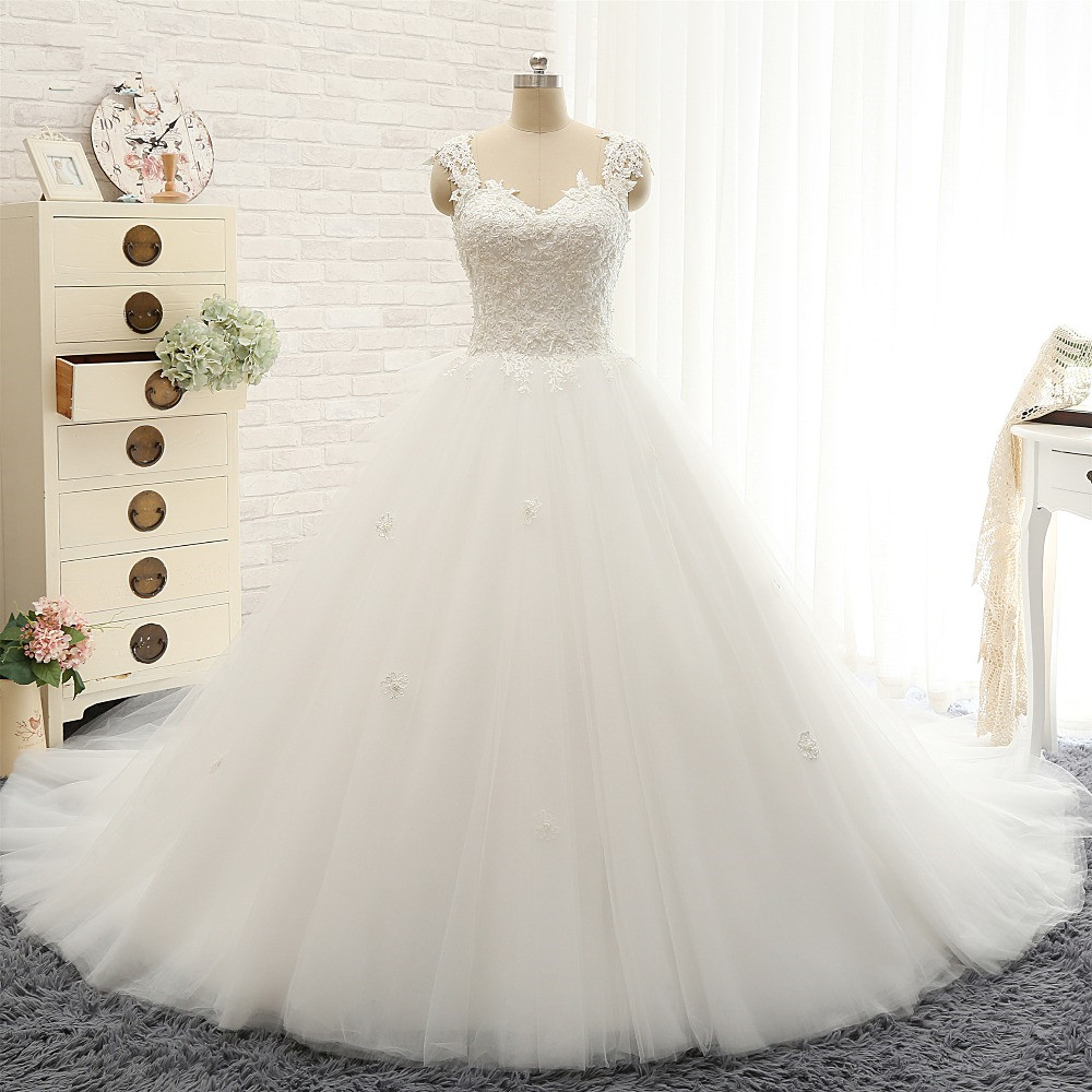 A-line Straps Sleeveless Floor-length Tulle Bridal Dress With Appliques 7