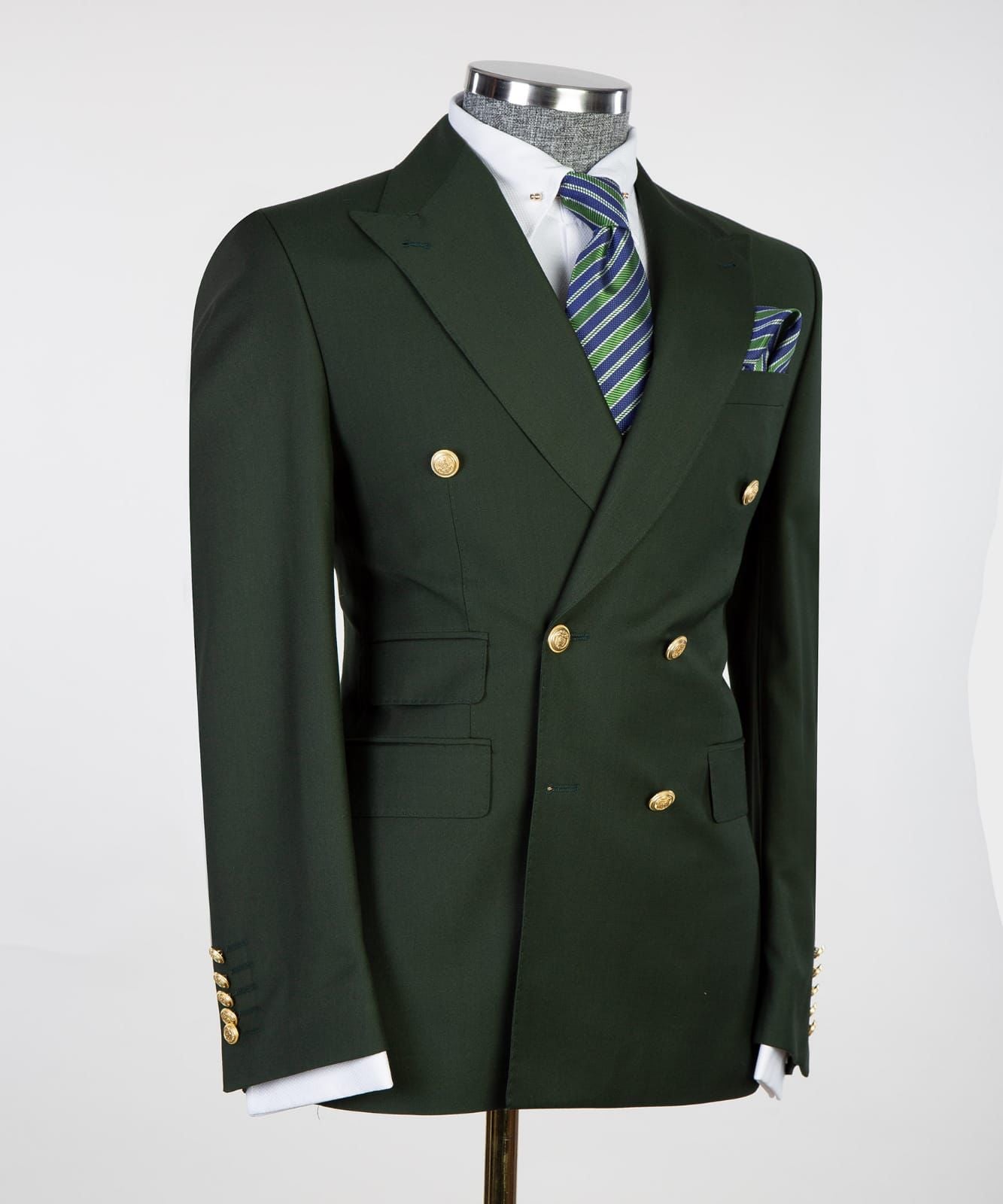 Dark Green Double Breasted Men Suit with Peaked Lapel 3