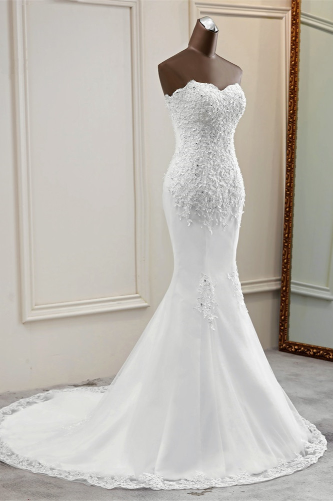 Mermaid Strapless Sleeveless Floor-length Tulle Bridal Gown With Beading 3