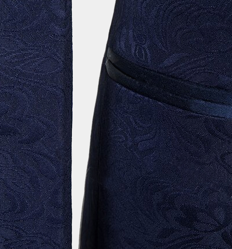 Navy Blue Bespoke Jacquard Three-Piece Tuxedo 5