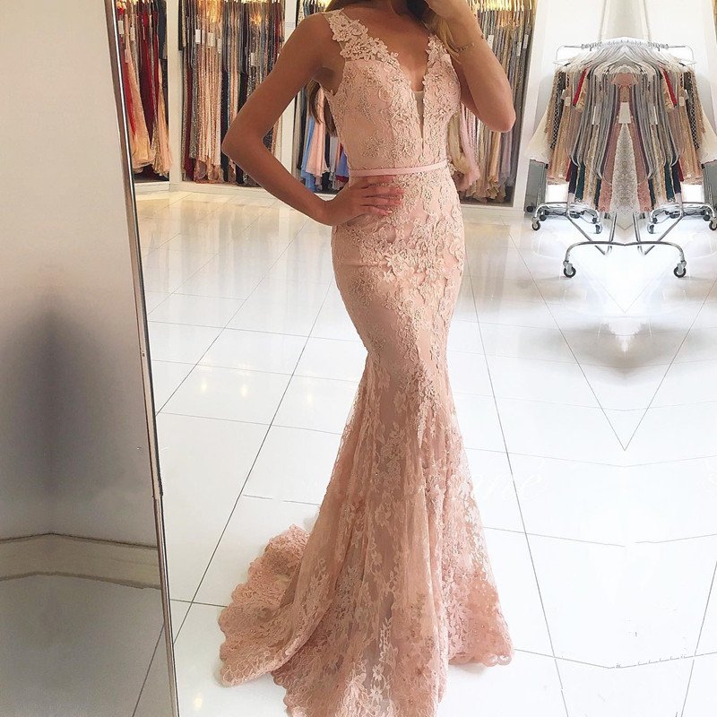 Mermaid Straps Sleeveless Floor-length Cocktail Party Dress With Lace 3