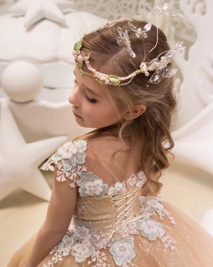 Jewel Neck Cap Sleeves Flower Girl Dress With Lace 2