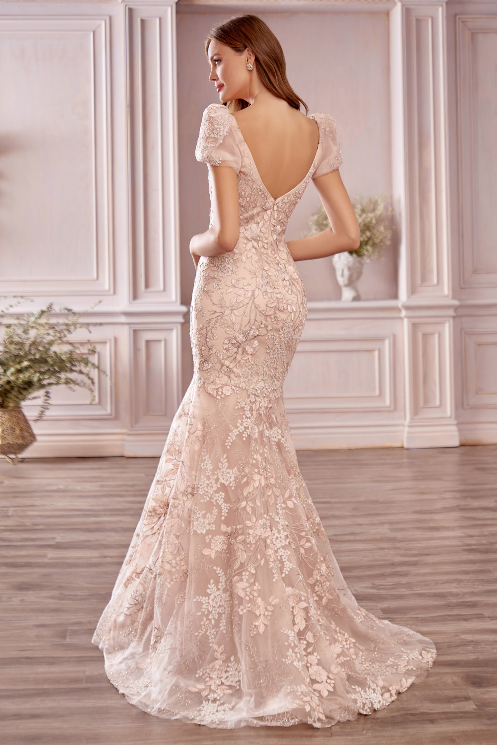 A-line One Shoulder Long Sleeves Floor-length Tulle Evening Dress With Appliques 2