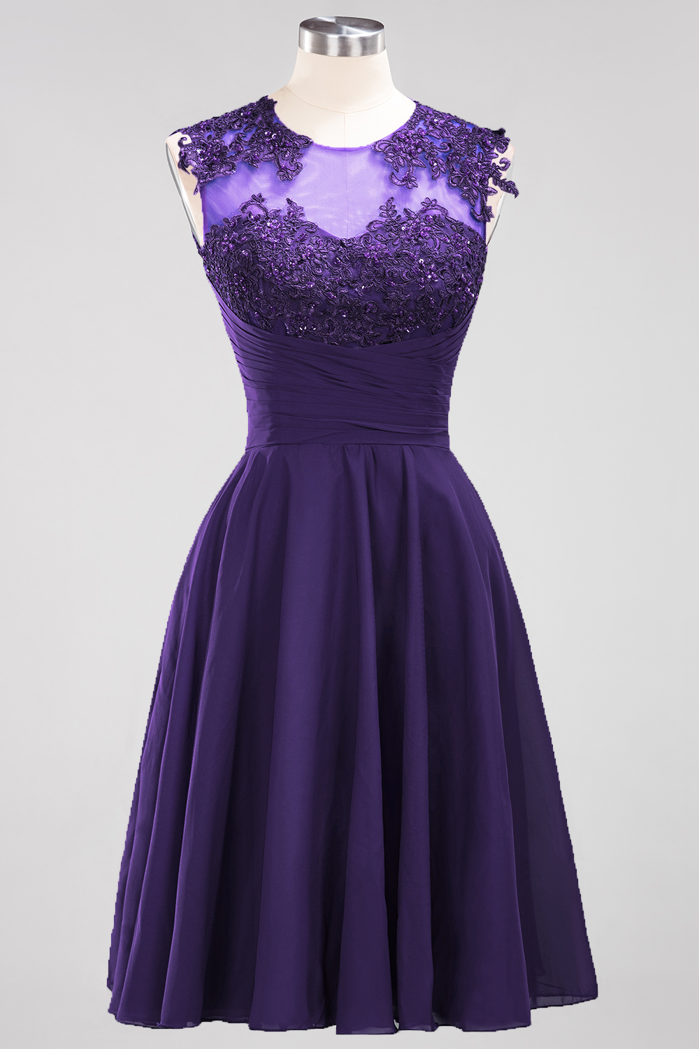 A-line Jewel Neck Sleeveless Knee-length 100D Chiffon Bridesmaid Dress With Appliques 20