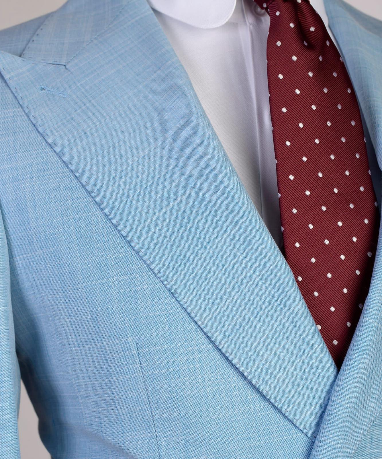 Sky Blue Double Breasted Men Suit with Peaked Lapel 2