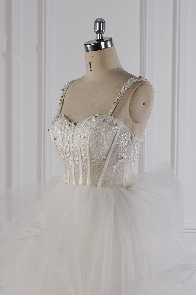 A-line Straps Sweetheart Neck Sleeveless Floor-length Tulle Wedding Dress With Appliques 5