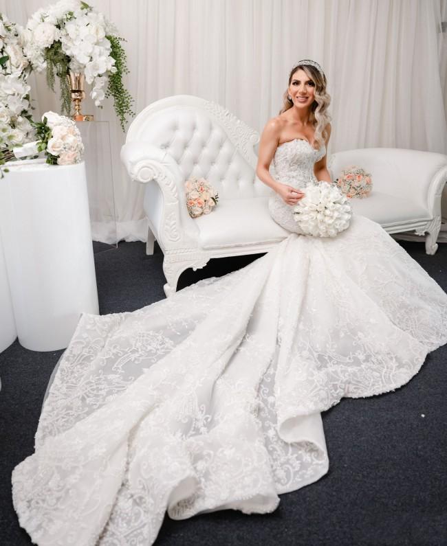 Mermaid Sweetheart Neck Sleeveless Sweep / Brush Train Lace Bridal Gown With Lace 2