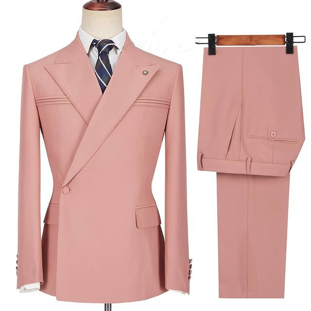 Pink Single Breasted Men's Suit with Peaked Lapel for Prom 3