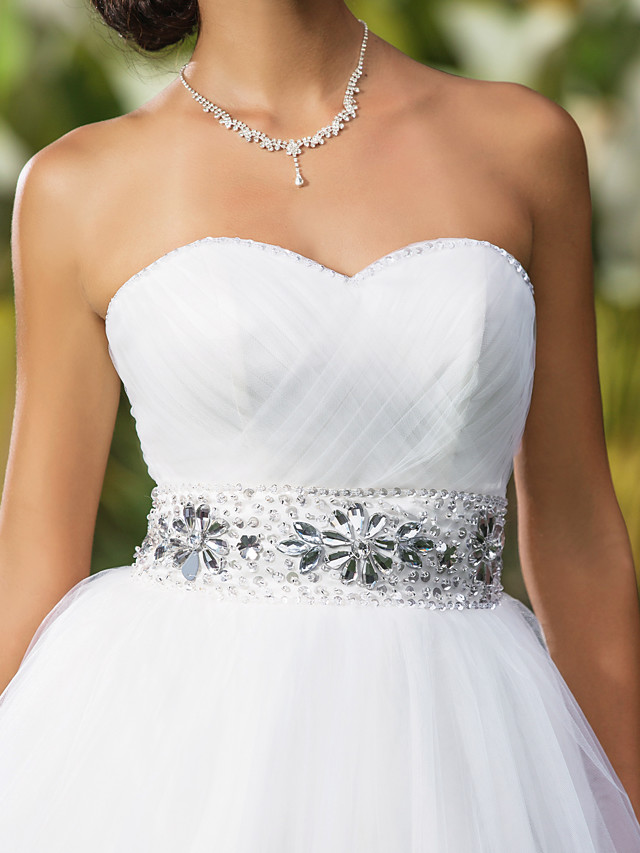 Ball Gown Sweetheart Neck Sleeveless Floor-length Tulle Wedding Gown With Beading 7