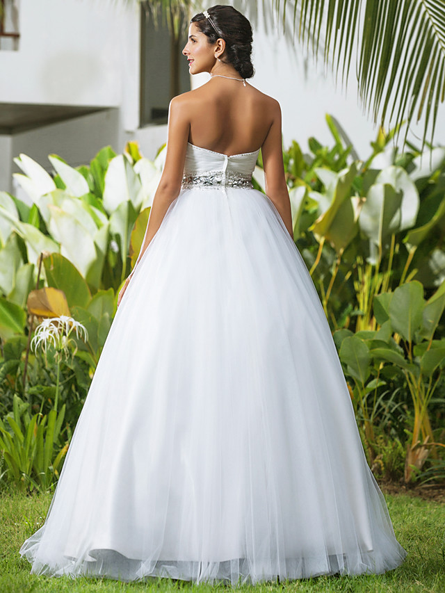 Ball Gown Sweetheart Neck Sleeveless Floor-length Tulle Wedding Gown With Beading 4
