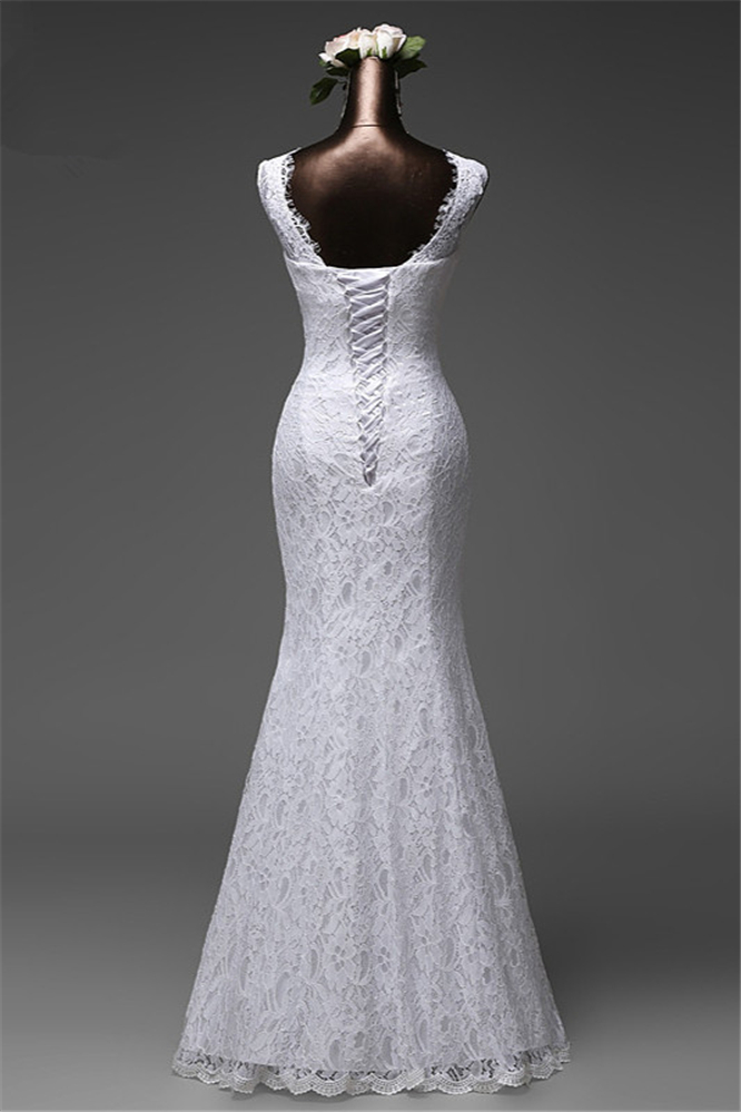 Mermaid Jewel Neck Sleeveless Floor-length Lace Bridal Gown With Lace 2