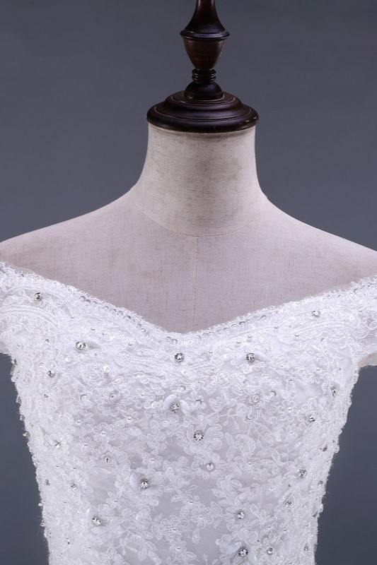 Mermaid Off-the-shoulder Sweetheart Neck Sleeveless Floor-length Tulle Bridal Attire With Lace 5