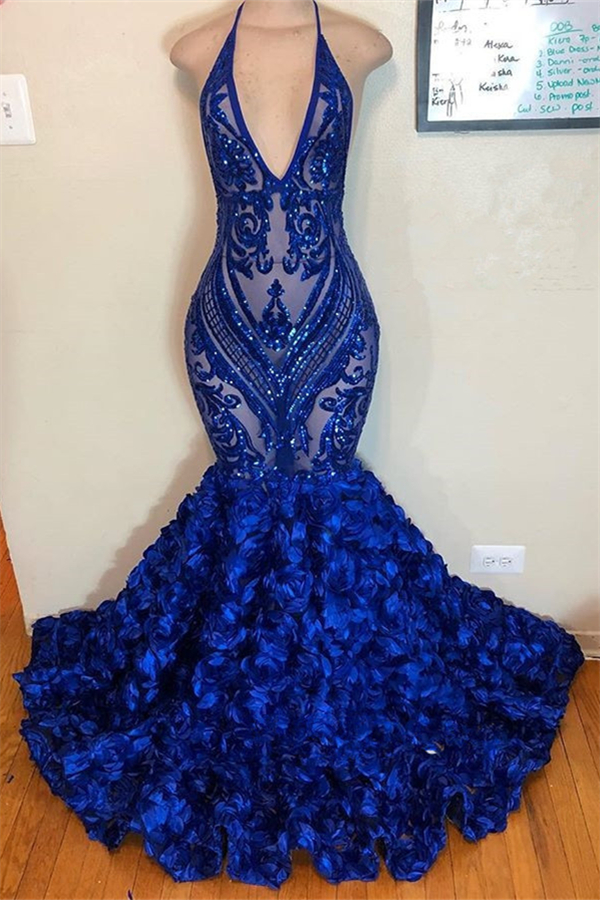 Mermaid V-neck Halter-neck Sleeveless Formal Wear With Sweep / Brush Train 2