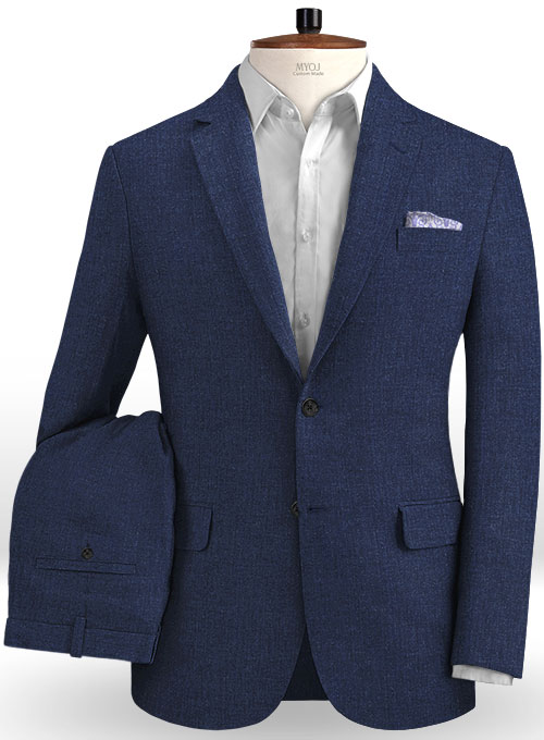 Dark Blue Linen Men Suit 2