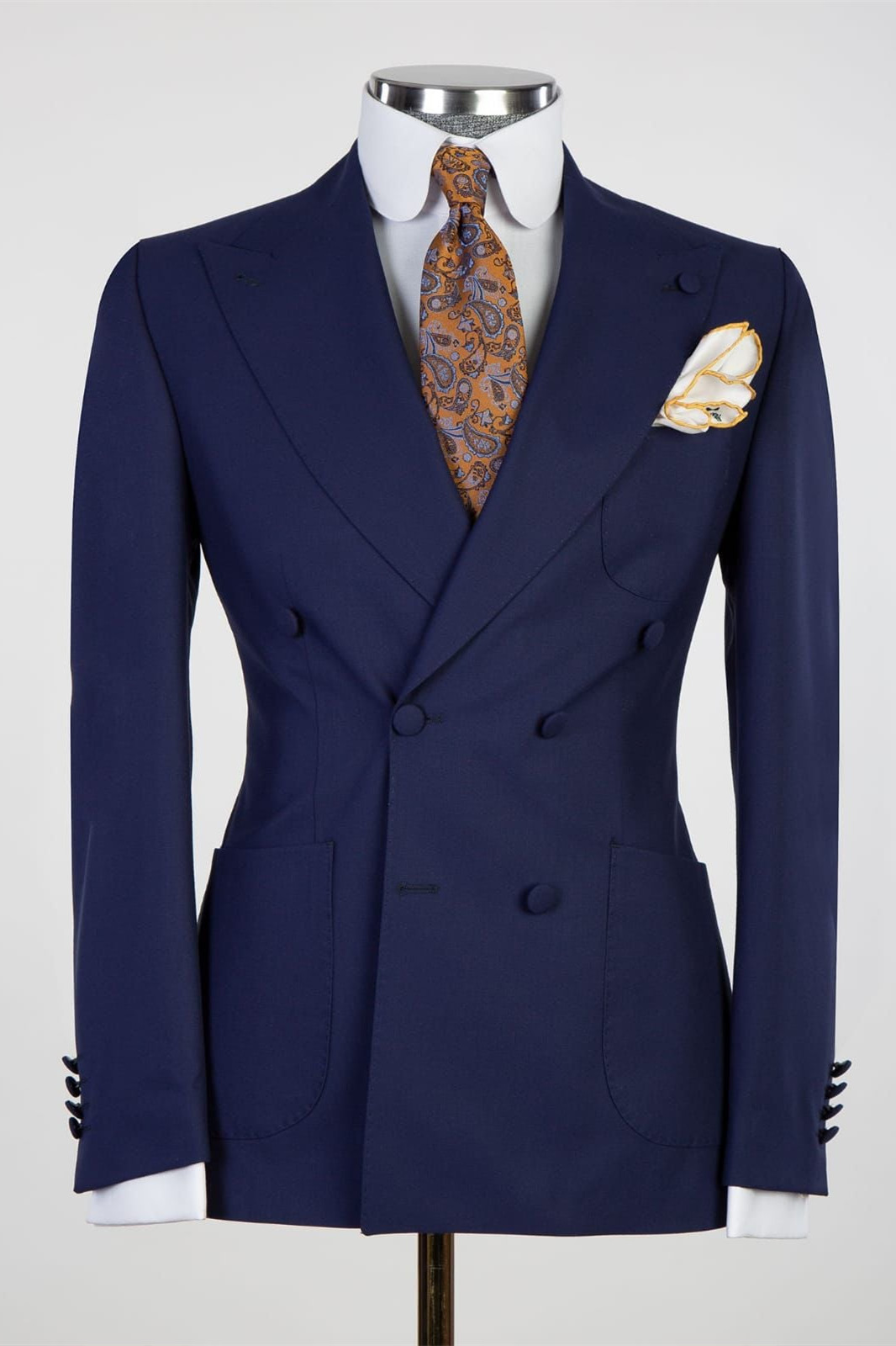 Dark Navy Double Breasted  Men Suit with Peaked Lapel 1