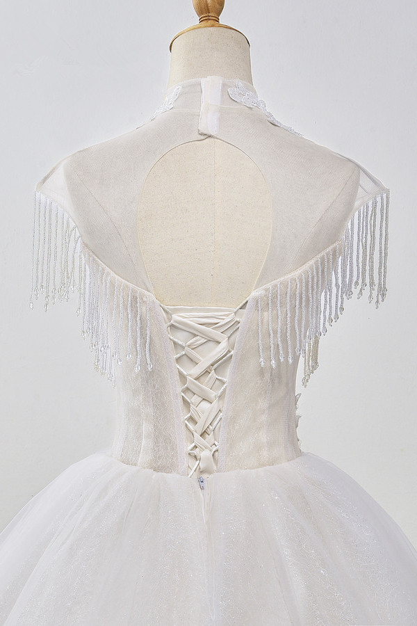 Mermaid High Neck Sleeveless Floor-length Tulle Wedding Dress With Beading 7