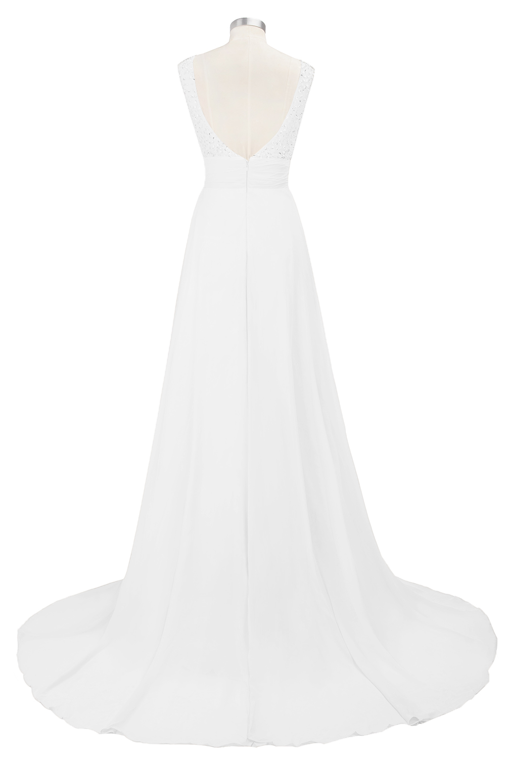 A-line Jewel Neck Sleeveless Court Train 100D Chiffon Evening Dress With Beading 3