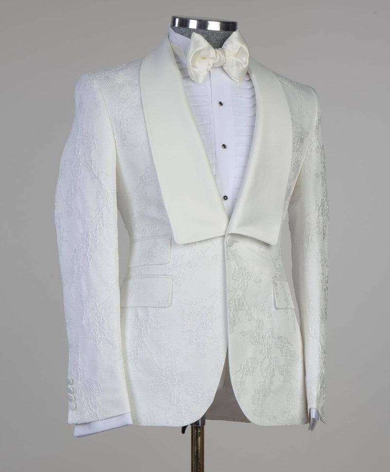 White Jacquard Shawl Lapel Wedding Men Suit 3