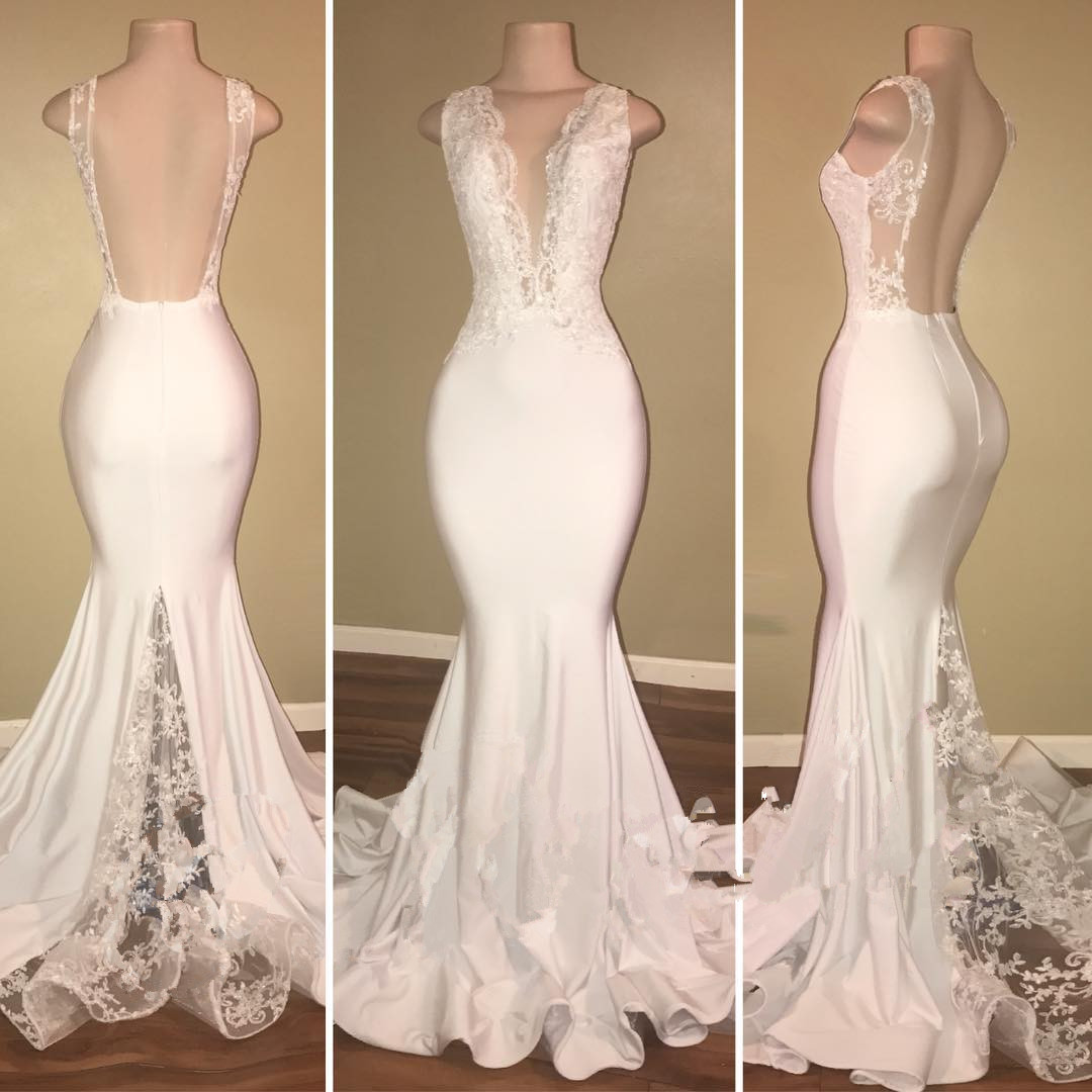 Mermaid Plunging Neckline Sleeveless Sweep / Brush Train Evening Dress With Lace 2