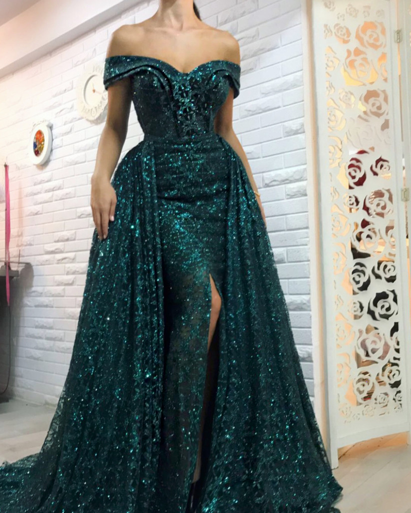 Column Off-the-shoulder Sleeveless Floor-length Evening Dress With Sequins 2