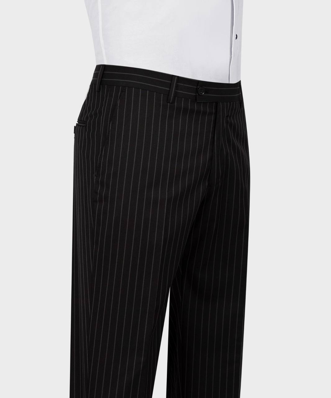 Black Striped One Button Peaked Lapel Two Pieces Men Suit 5