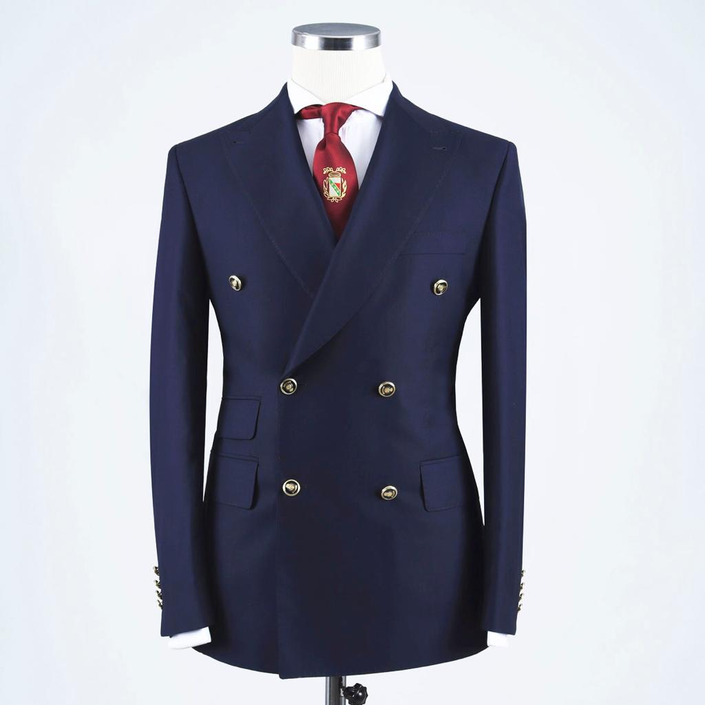 Navy Double Breasted Slim Fit Formal Men Suit 3