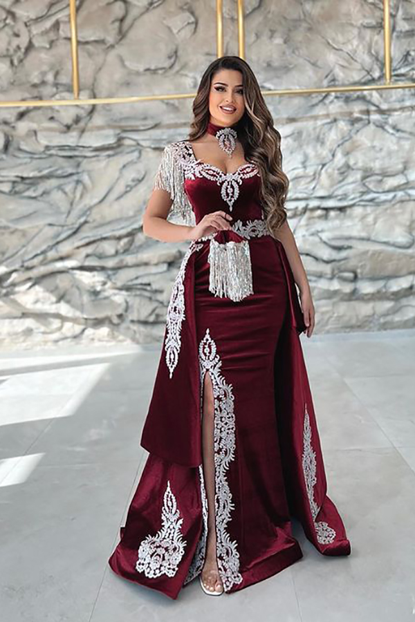 Straps Cap Sleeves Floor-length Spandex Evening Dress With Appliques 1