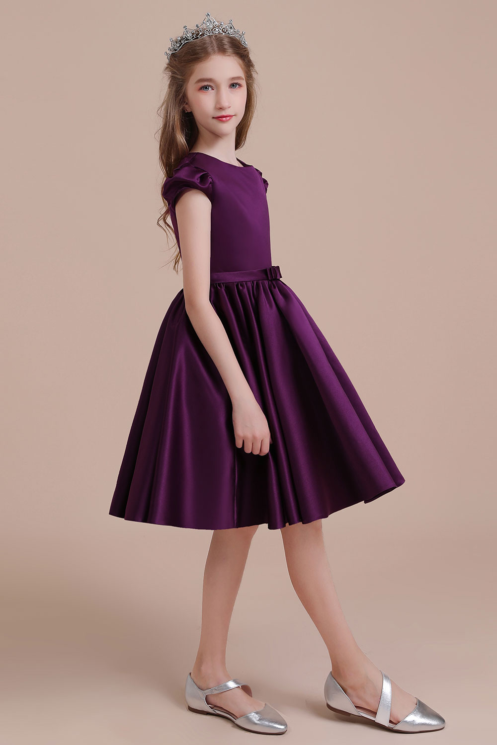 A-line Jewel Neck Sleeveless Knee-length Satin Flower Girl Dress With Ribbons 5
