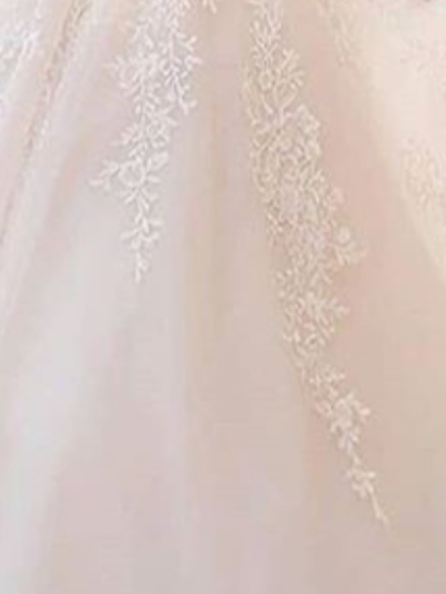 A-Line Lace Tulle Wedding Dress with Bateau V-Neck and Long Sleeves 2