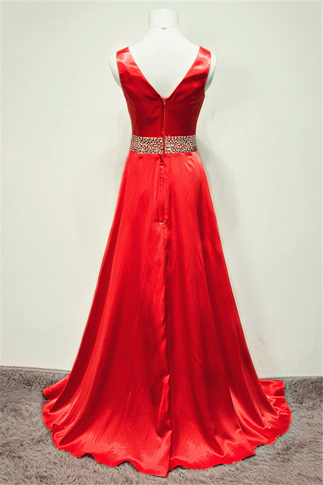 A-line Sleeveless Floor-length Evening Dress With Crystal 2