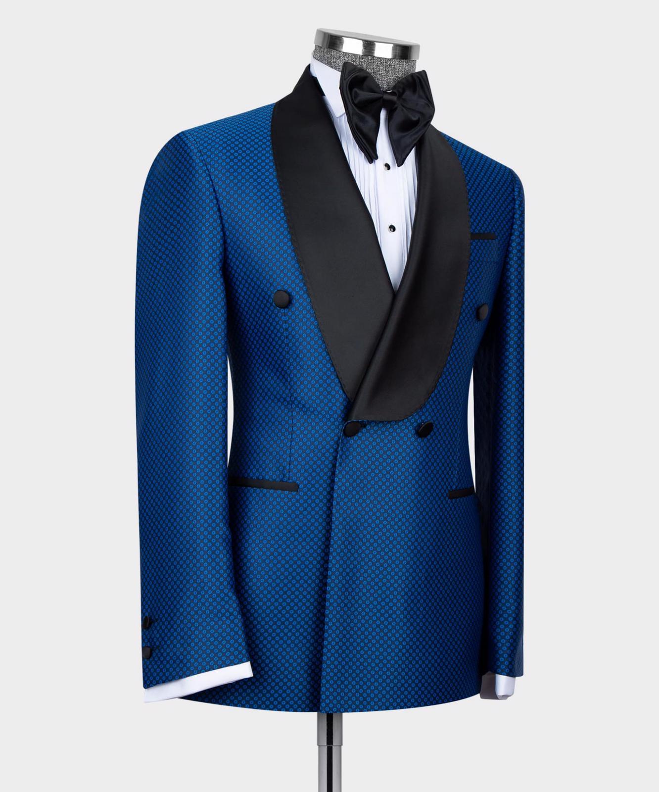 Royal Blue Shawl Lapel Double Breasted Best Fitted Men Suit 3