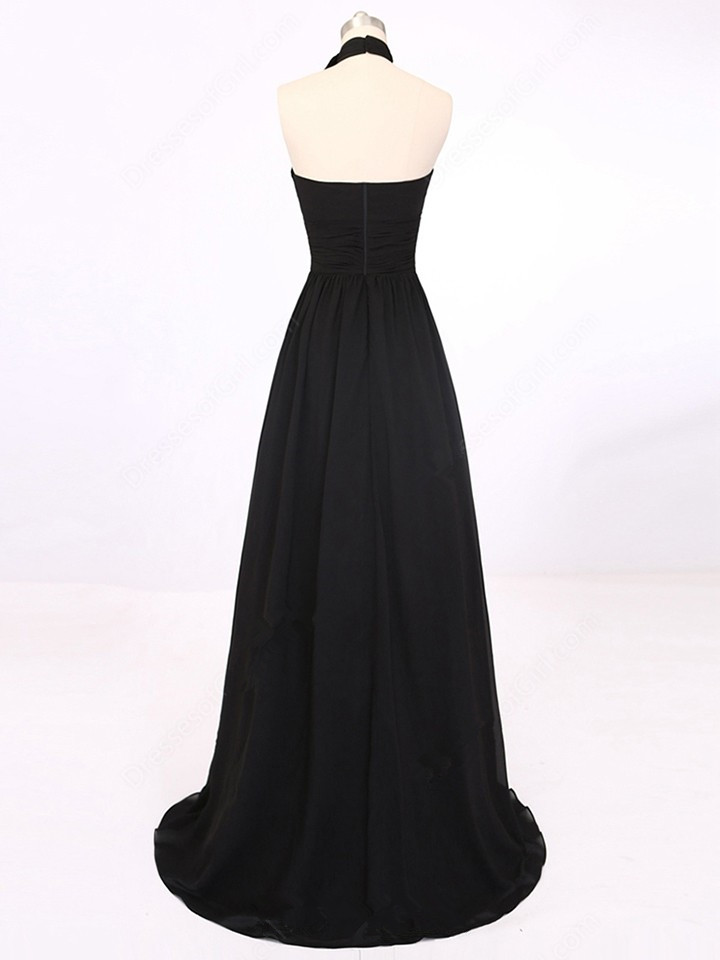 A-Line Black Halter Summer Party Dresses  Chiffon Long Prom Dress 2