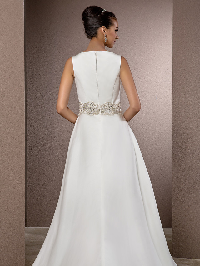 Mermaid Straps Bateau Neck Cathedral Train Tulle Wedding Gown With Beading 6