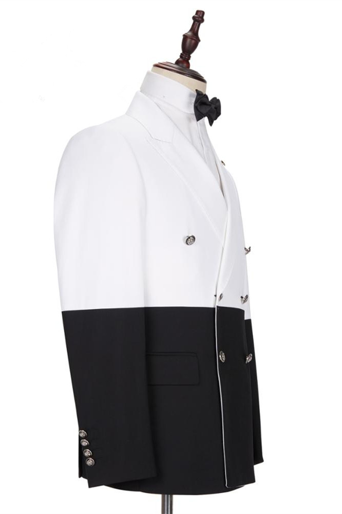 White and Black Double Breasted Men's Suit 2