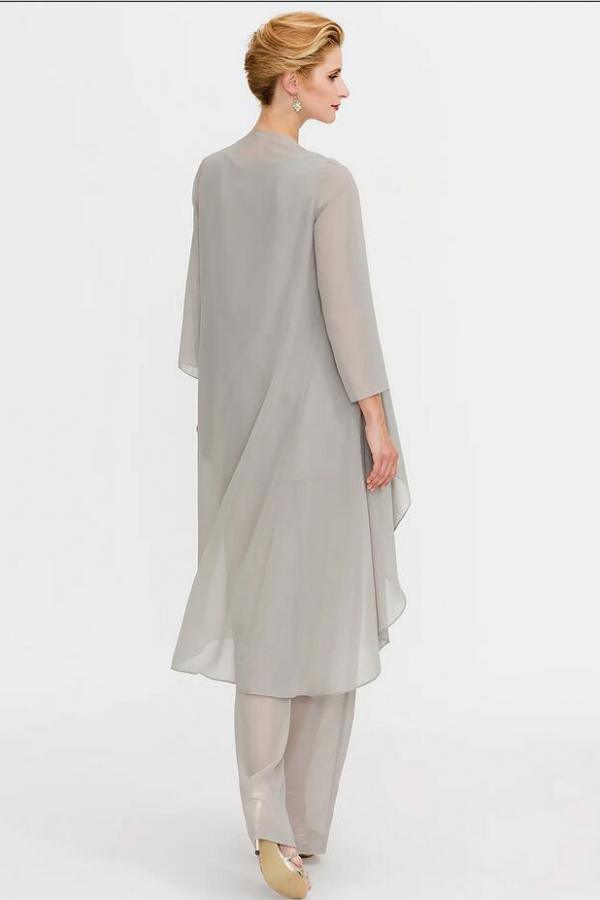 Plus Size Floor Length Pantsuit 3 Piece Suit Mother of the Bride Dress with Chiffon 3