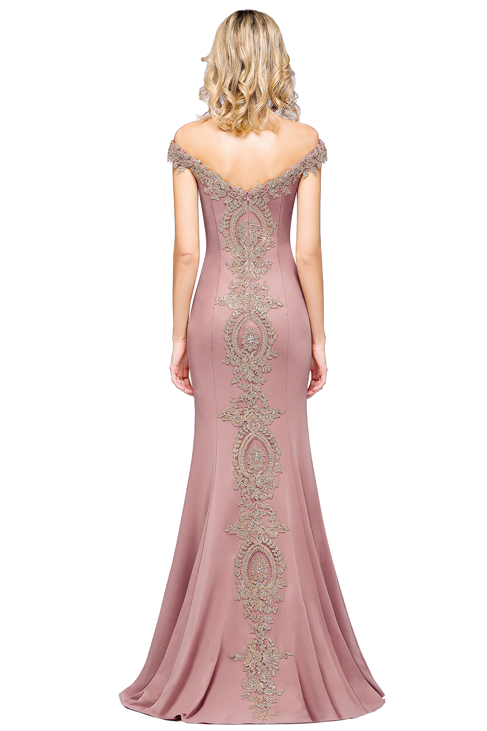 Mermaid Bateau Neck Cap Sleeves Sweep / Brush Train Bridesmaid Gown With Rhinestone 4