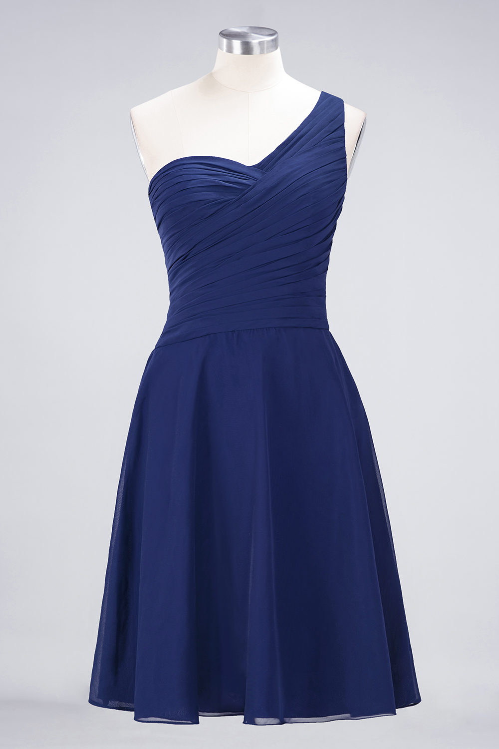 A-line One Shoulder Sweetheart Neck Sleeveless Knee-length 100D Chiffon Bridesmaid Attire With Ruffles 51
