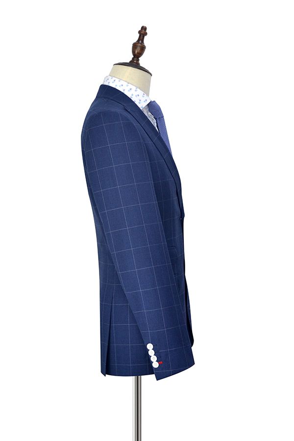 Navy Two Buttons Mens Suits with Peak Lapel 4