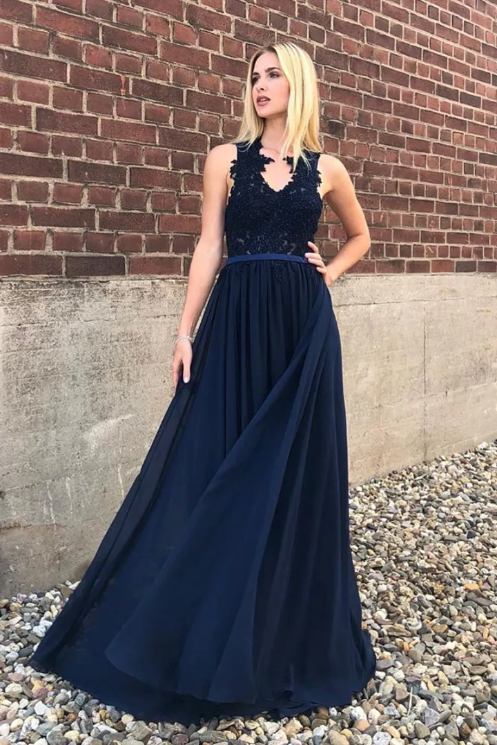 A-line Straps Sleeveless Floor-length 100D Chiffon Bridesmaid Attire With Lace 1