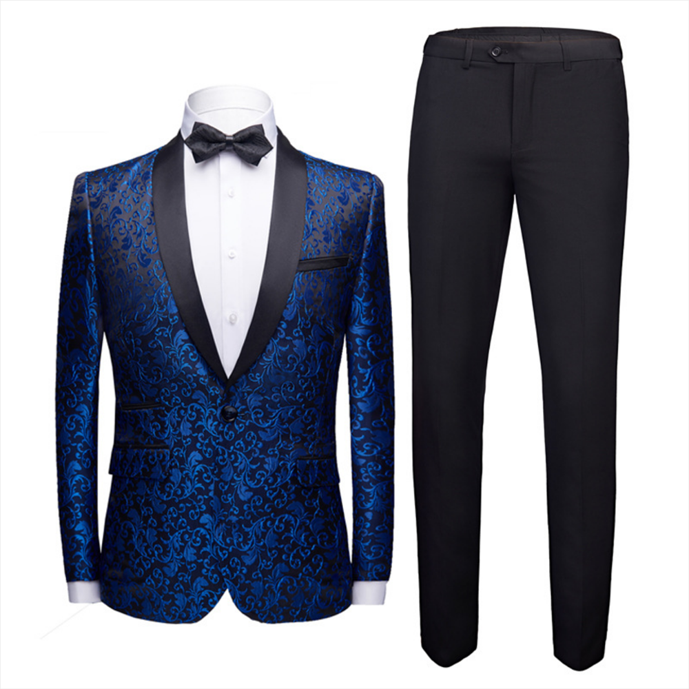 Royal Blue Jacquard Prom Suit 2