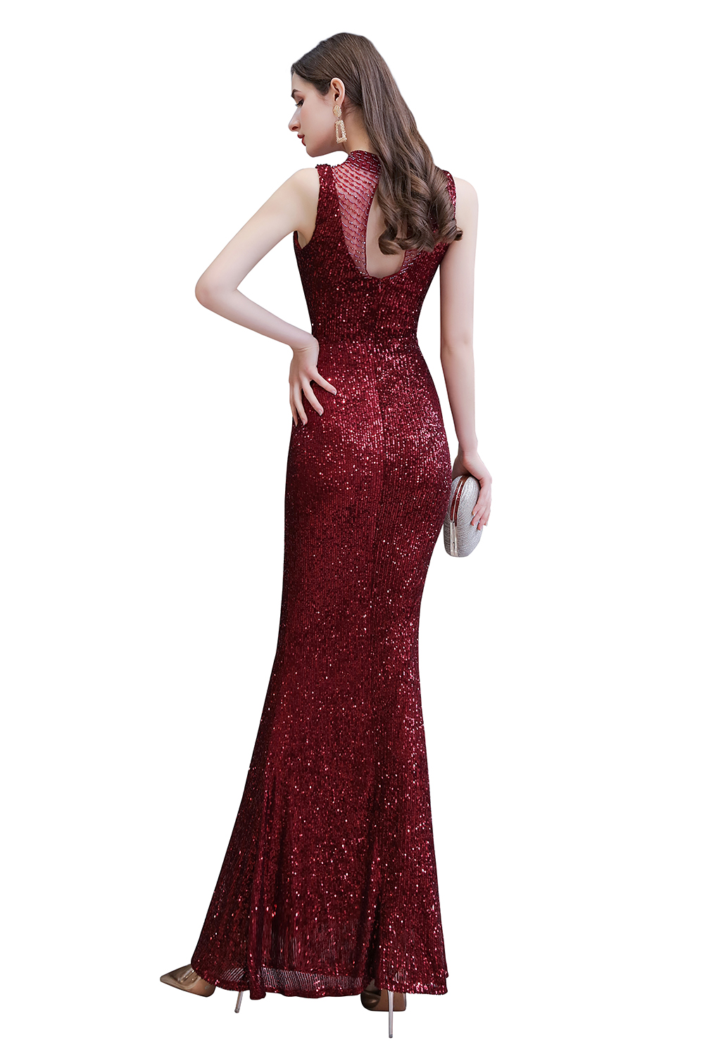 Mermaid Jewel Neck Sleeveless Sweep / Brush Train Tulle Evening Gown With Sequins 11